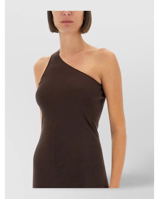 Rick Owens Brown Asymmetric One-Shoulder Fitted Top
