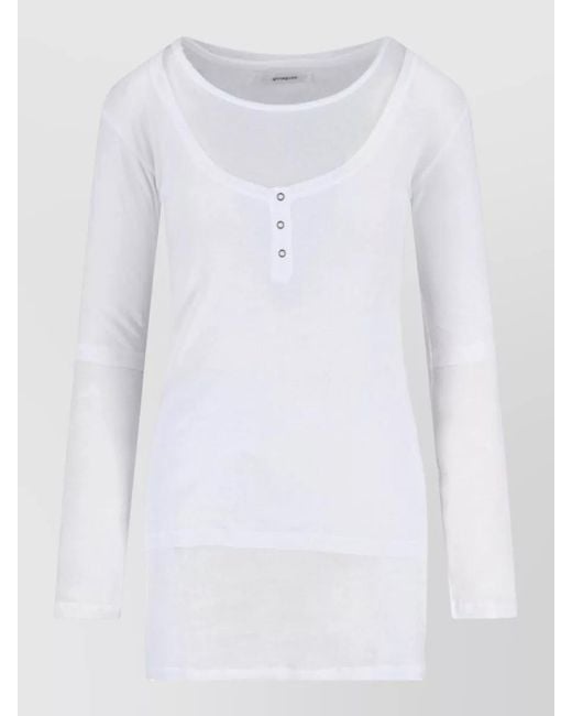 GIMAGUAS White Knee Length Dress Scoop Neckline Buttons