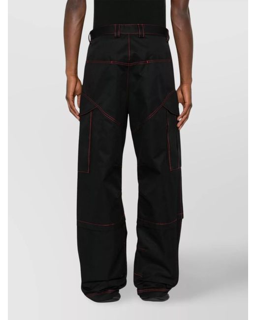 Off-White c/o Virgil Abloh Black Cotton Contrast Stitching Mid-Rise Straight-Leg Cargo Trousers for men