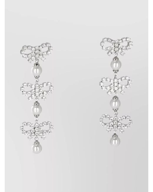 Self-Portrait White Crystal Bow Drop Earrings