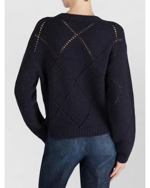 Zanone Blue Crew Neck Knitwear Diamond Pattern Long Sleeves