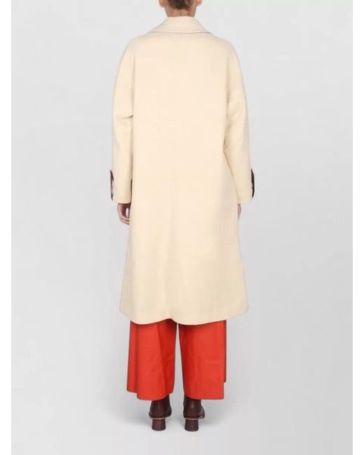 Alysi Red Coat Contrast Cuffs Long Sleeves Pockets