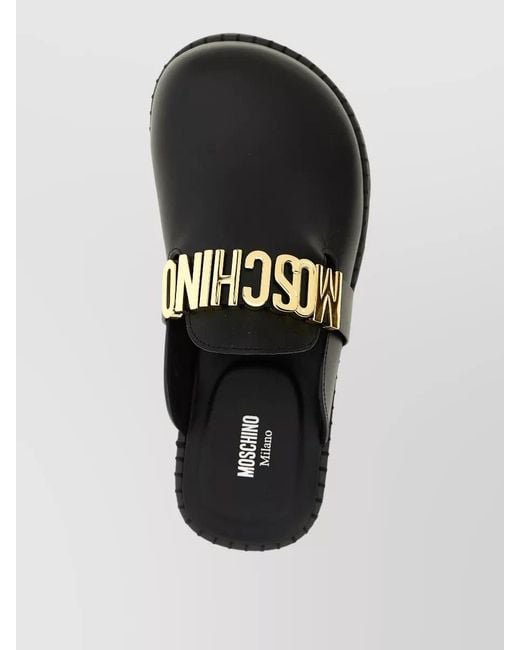 Moschino Black Leather Mules Flat Sole Open Back