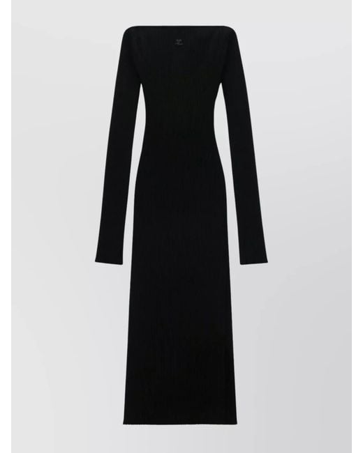 Courreges Black Ribbed Off-Shoulder Long-Sleeve Midi Dress