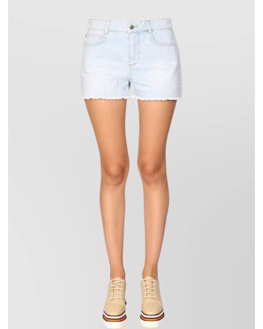 Stella McCartney White Denim Shorts With Belt Loops And Frayed Hem