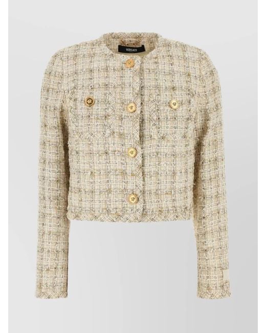 Versace Natural Crewneck Tweed Blazer