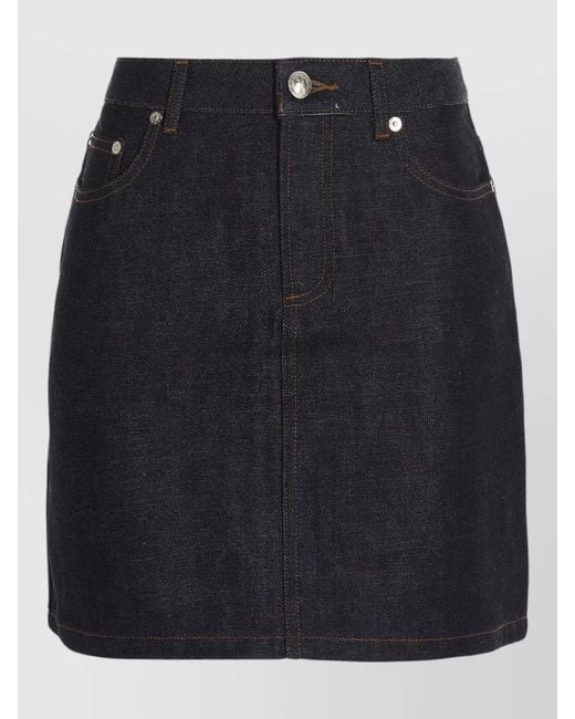 A.P.C. Black Denim Skirt Mid Length Utility Style Belt