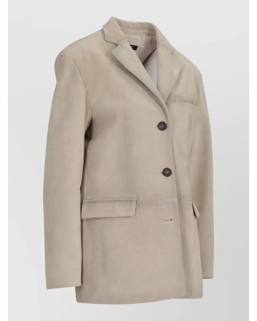 LA ROSE Natural Suede Coat Notch Lapel Chest Pocket
