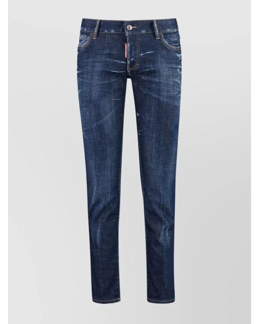 DSquared² Women's Blue Faded Effect Straight Leg Jeans