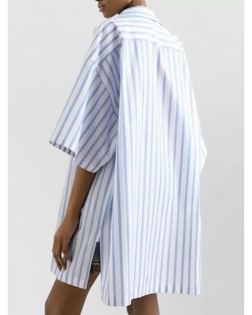 Dolce & Gabbana Blue Striped Short Sleeve Shirt Notch Lapels Pocket