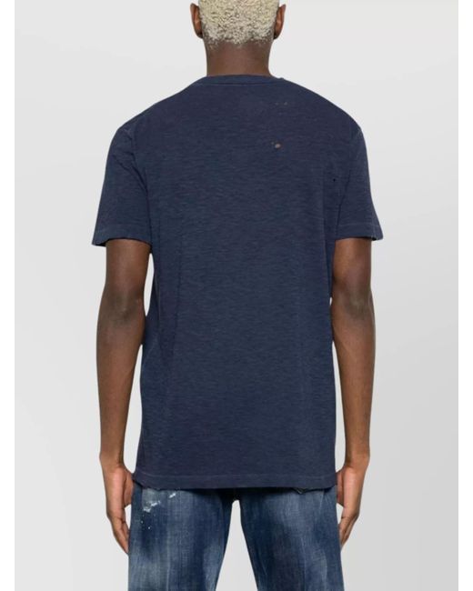 DSquared² Blue Logo Print Distressed Jersey Ribbed Crew Neck Short Sleeve T-Shirt for men