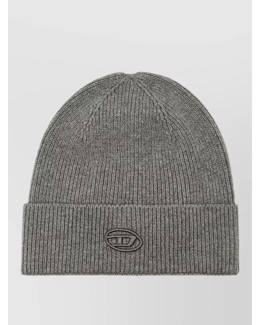 DIESEL Gray Ribbed Wool Blend Turn Up Beanie for men