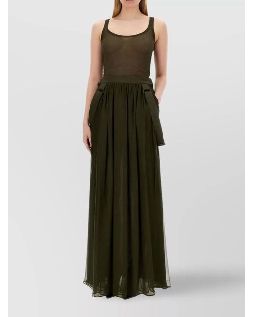 Max Mara Green Silk Pleated Skirt