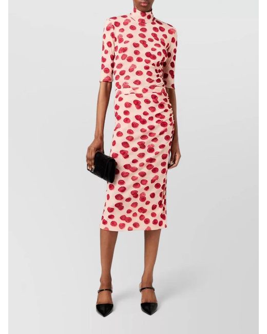 Stella McCartney Red High Neck Mesh Midi Dress Ruched