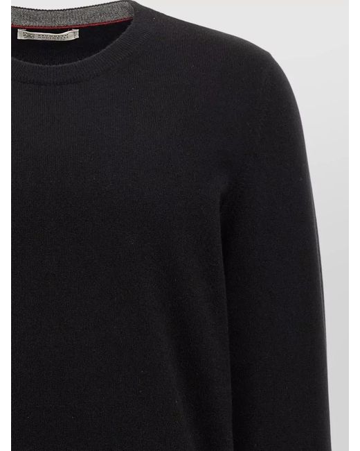 Brunello Cucinelli Black Knit Sweater Crew Neck Long Sleeves for men