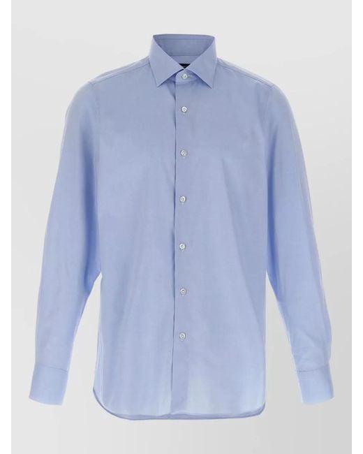 Finamore 1925 Blue Napoli Button Down Collar Long Sleeves Shirt for men