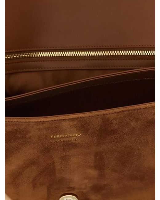 Ferragamo Brown Th L Shoulder Bag Suede Handle