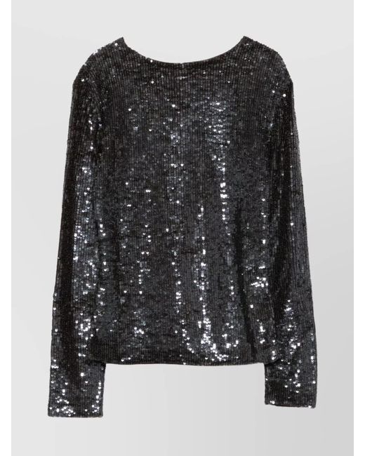 P.A.R.O.S.H. Black Sequined Long-Sleeve Blouse