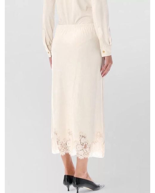Alberta Ferretti Natural Stretch Velvet Skirt Lace Trim Detail