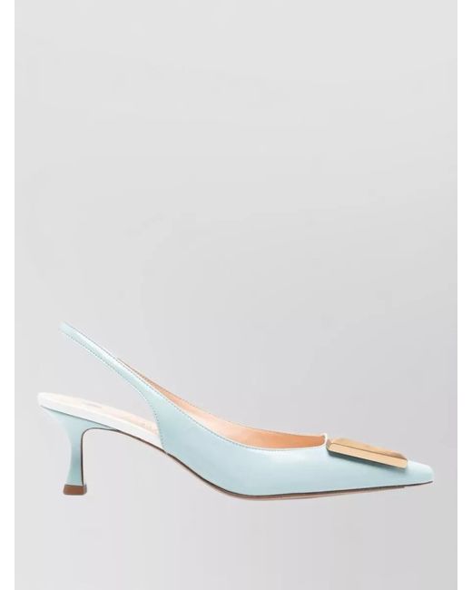 Roberto Festa Blue Slingback Pumps Kitten Heel Decorative Embellishment Square Toe