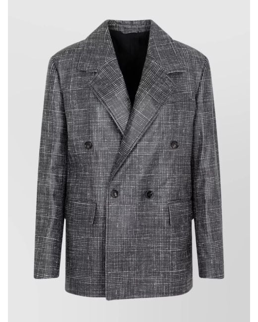 Bottega Veneta Gray Leather Jacket With Prince Of Wales Check