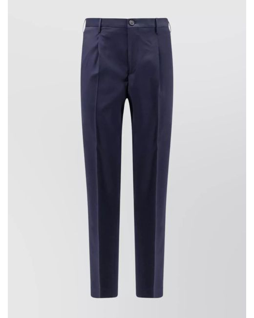 Incotex Blue Wool Trousers With Pleats And Buttoned Pockets for men