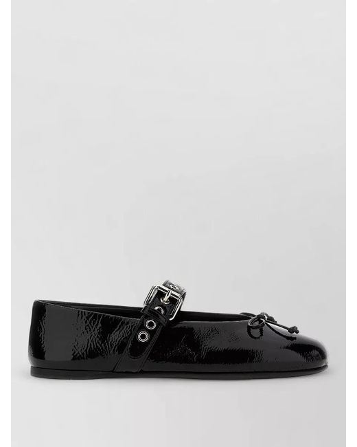 Miu Miu Black Ballet Flats Buckle Detail Bow Patent