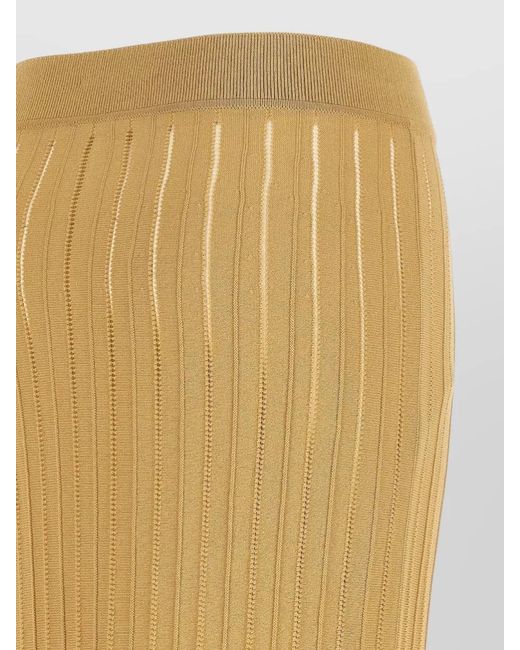 Balmain Metallic Knit Skirt Elastic Waist Fringe Hem