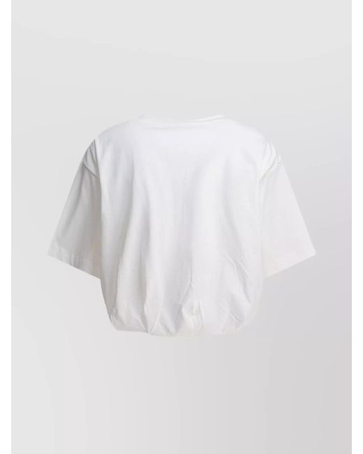 Pinko White Cotton Ribbed Crew-Neck Cropped T-Shirt