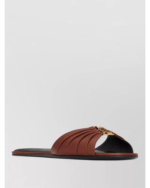 Saint Laurent Brown Babylone Leather Mules Flat Sole Cassandre