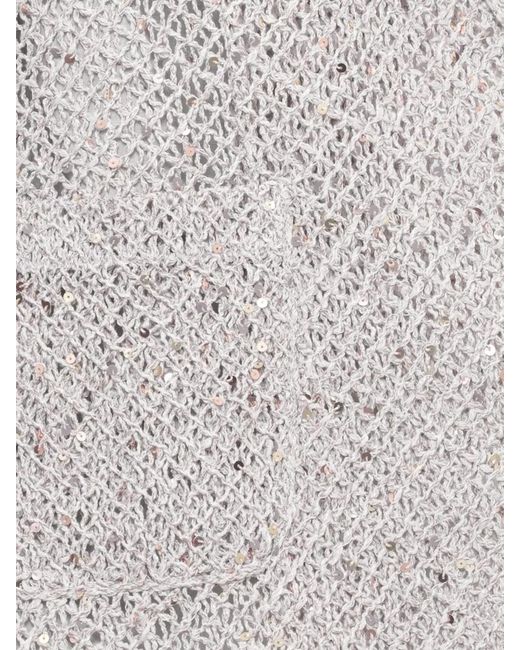 Panicale White Knit Blazer Sequin Lapel Open Sleeveless