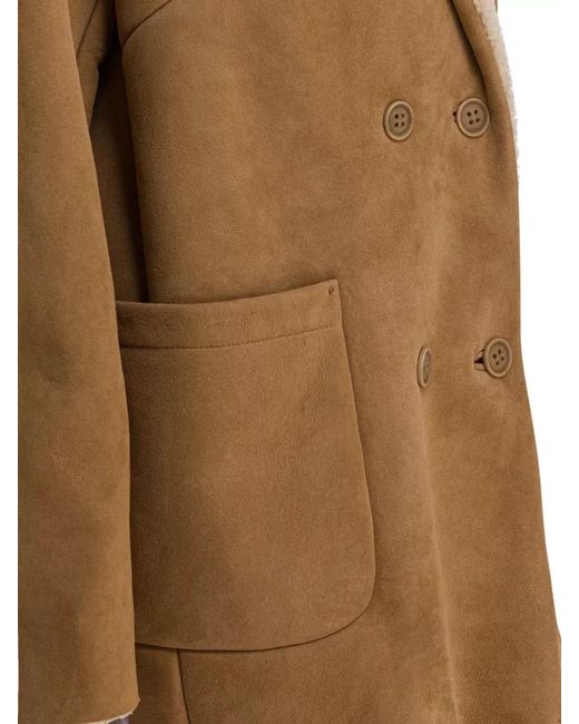 Salvatore Santoro Brown Shearling Collar Suede Leather Double Breasted Jacket