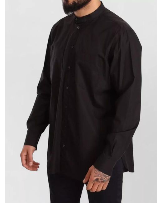 Dolce & Gabbana Black Cotton Relaxed-Fit Long-Sleeve Mandarin-Collar Shirt for men