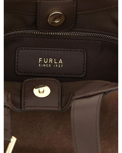 Furla Brown Dora S Tote Bag Buckle Handle Suede