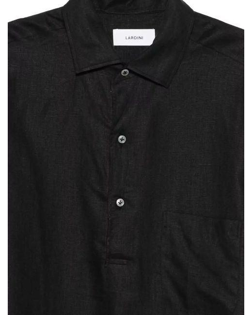 Lardini Black Linen Shirt Regular Fit Chest Pocket for men