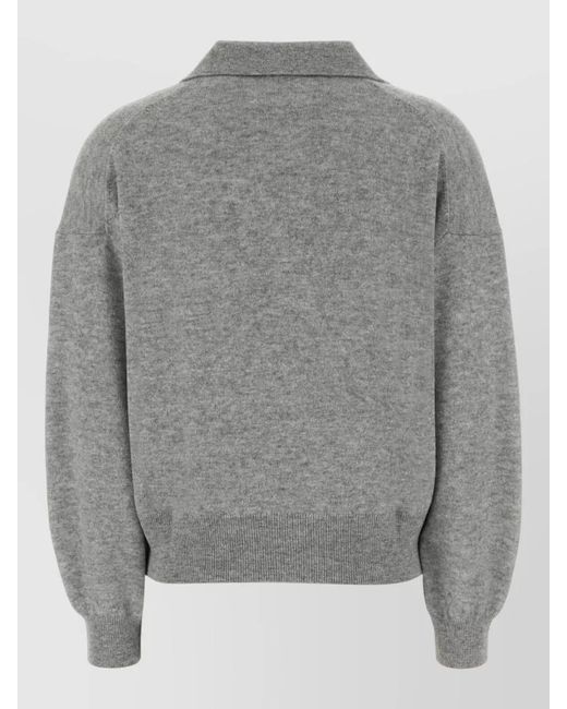 Lisa Yang Gray Cashmere Relaxed-Fit Polo Sweater