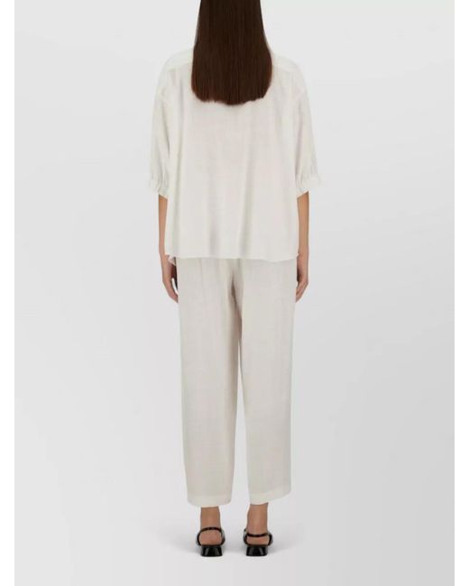Herno White Trousers Belt Detail Linen Viscose Blend