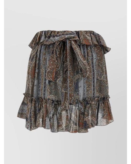 Saint Laurent Gray Silk Printed Asymmetric Skirt