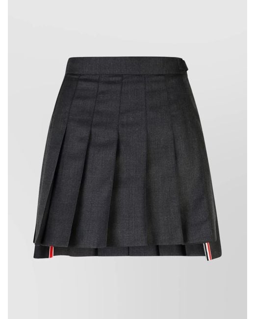 Thom Browne Black Wool Pleated High-Low Mini Skirt
