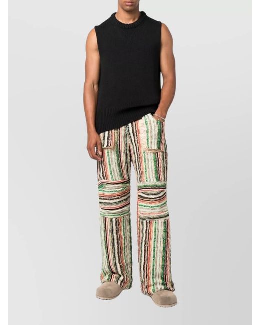 VITELLI Natural Striped Wide-Leg Trousers for men