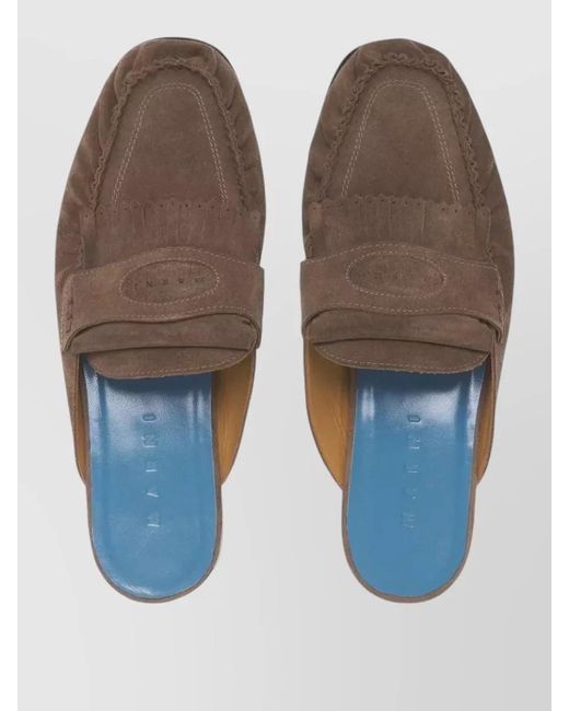 Marni Brown Suede Clogs Contrasting Sole Fringed Trim for men