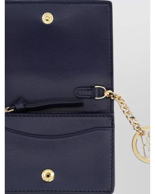 Ganni Blue Leather Bear-Print Card Holder Keyring