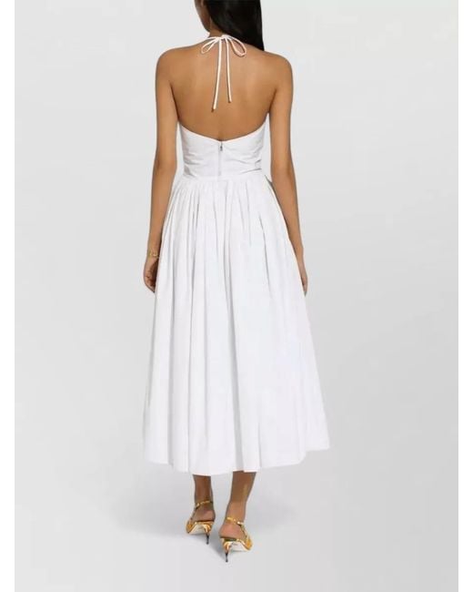 Dolce & Gabbana White A Line Dress Halter Neck Knot Midi