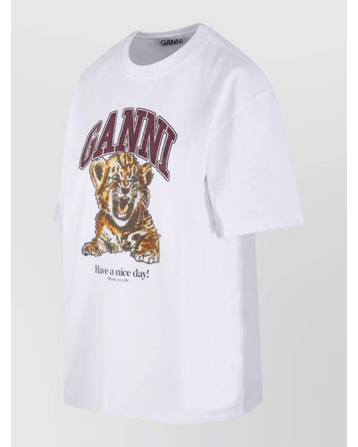 Ganni White Organic Cotton Beaded Graphic Short-Sleeve T-Shirt