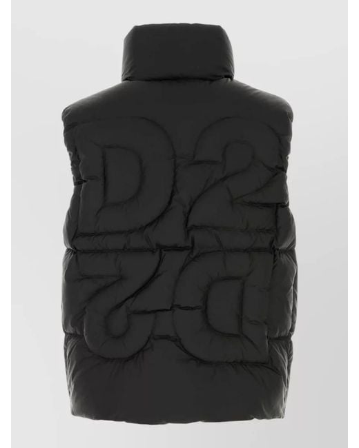 DSquared² Black Nylon Sleeveless Down Jacket High Collar for men
