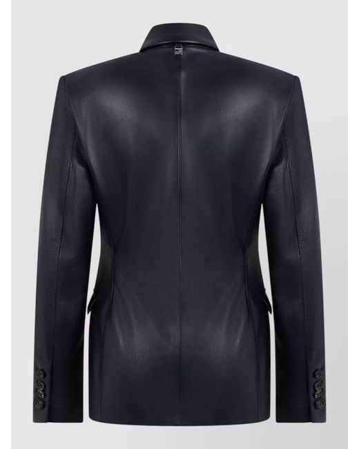 GIUSEPPE DI MORABITO Black Leather Double-Breasted Slim-Fit Blazer
