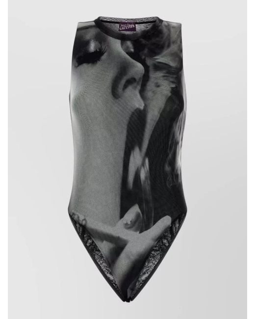Jean Paul Gaultier Gray Printed Bodysuit