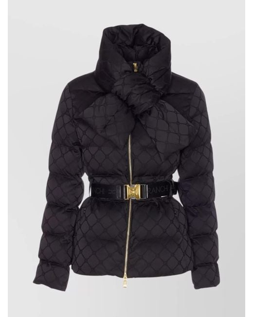 Elisabetta Franchi Blue Quilted Down Jacket Removable Hood