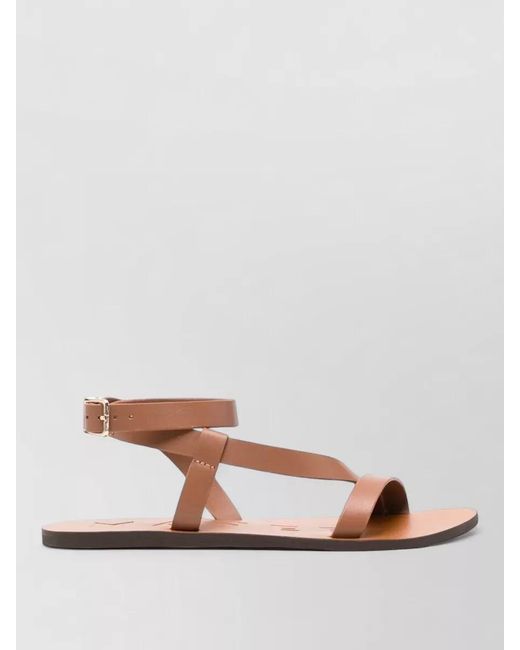 Manebí Brown Leather Gladiator Sandals Ankle Strap Flat
