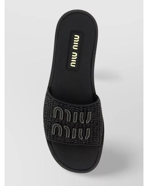Miu Miu Black Raffia Slides & Flip Flops